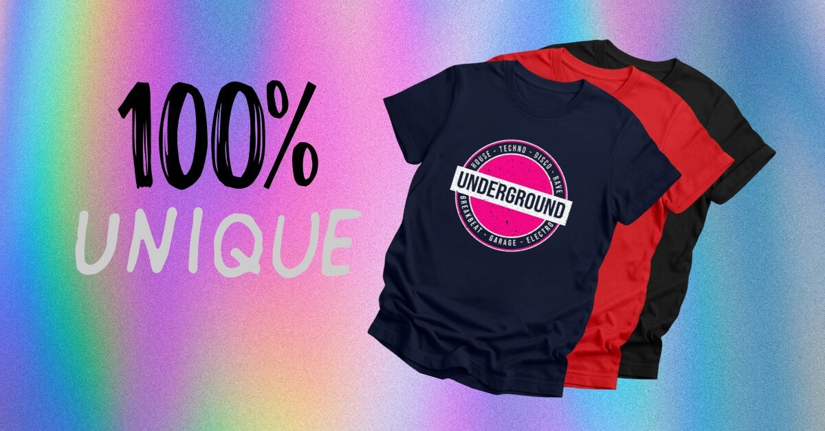 Rave Tees with a unique sticker on a colorful background