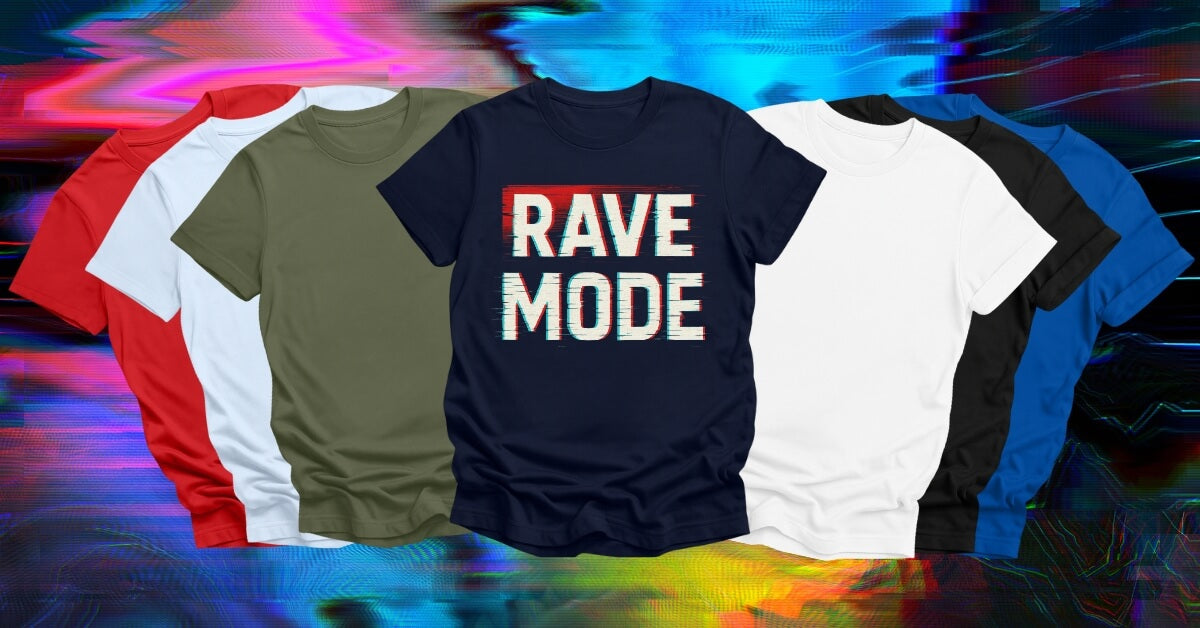 photo of Rave T-Shirts on colorful background