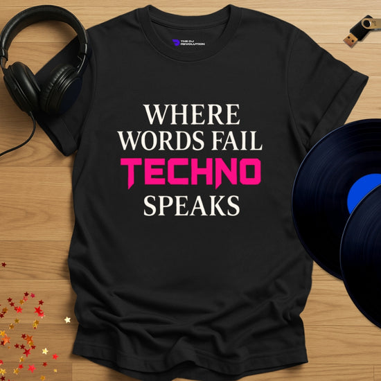 Techno Speaks T-shirt in black, front view