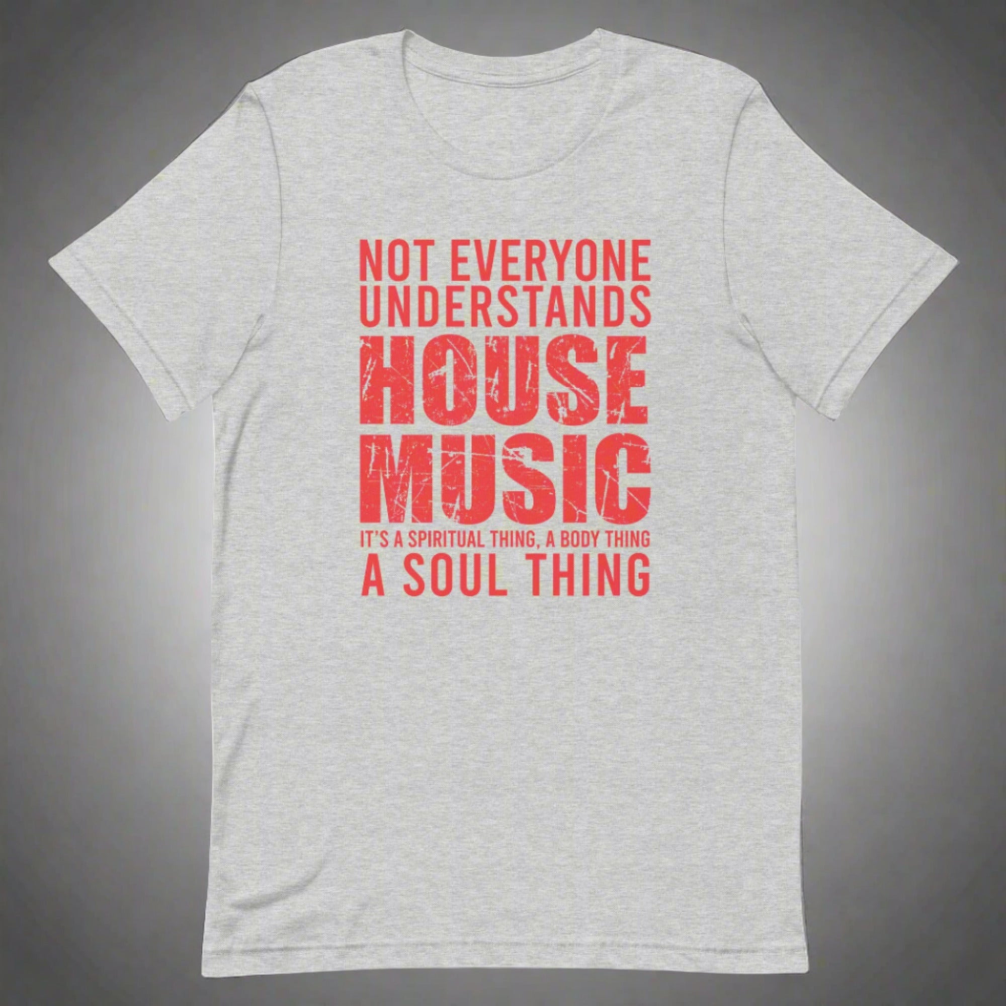 Unisex House Music T-shirt 'House Music Lover' design in athletic heather, front view