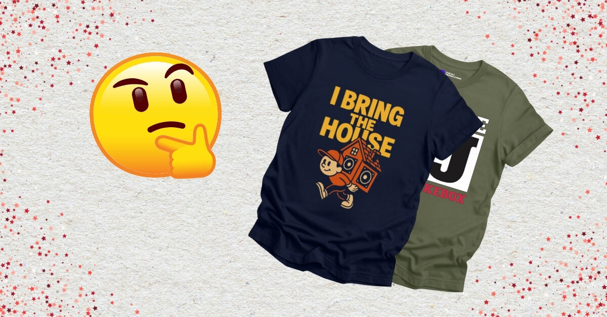 DJ pun shirt with a thinking emoji