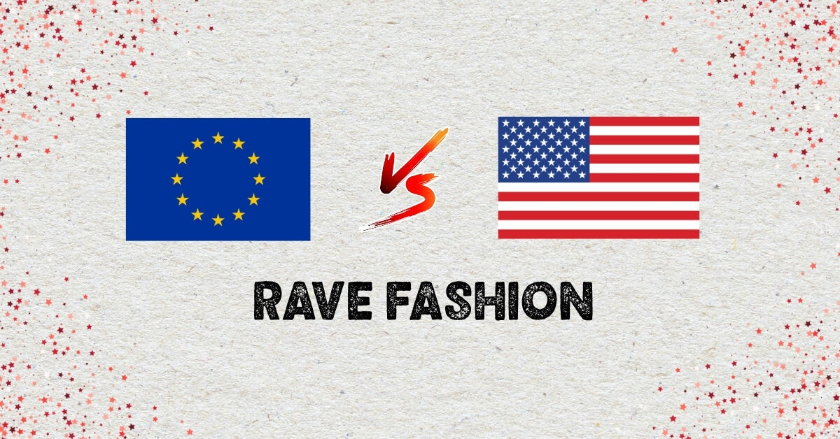 EU and Amercian flags with the words 'rave fashion'
