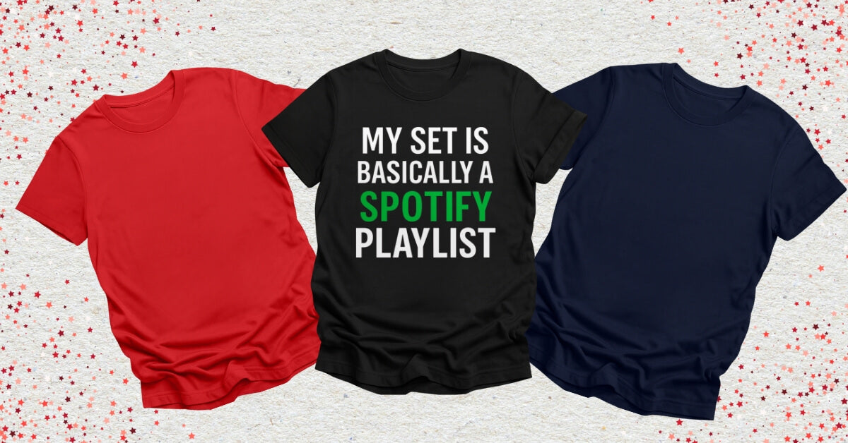 Funny DJ Apparel on a blank canvas