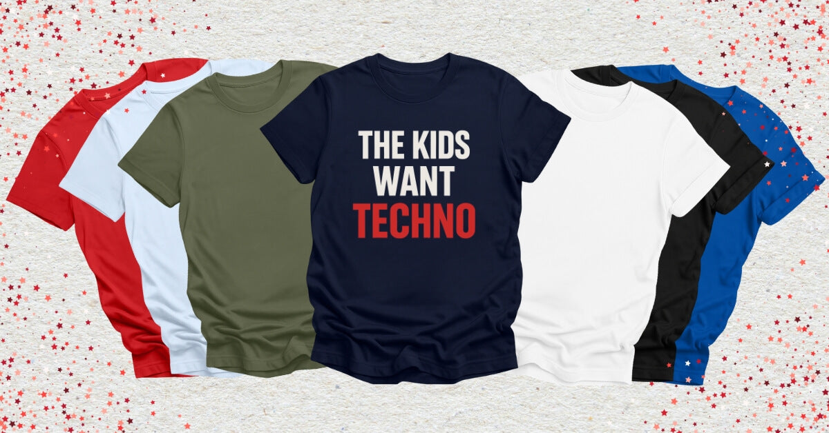 Techno T-Shirts in a fan arrangement