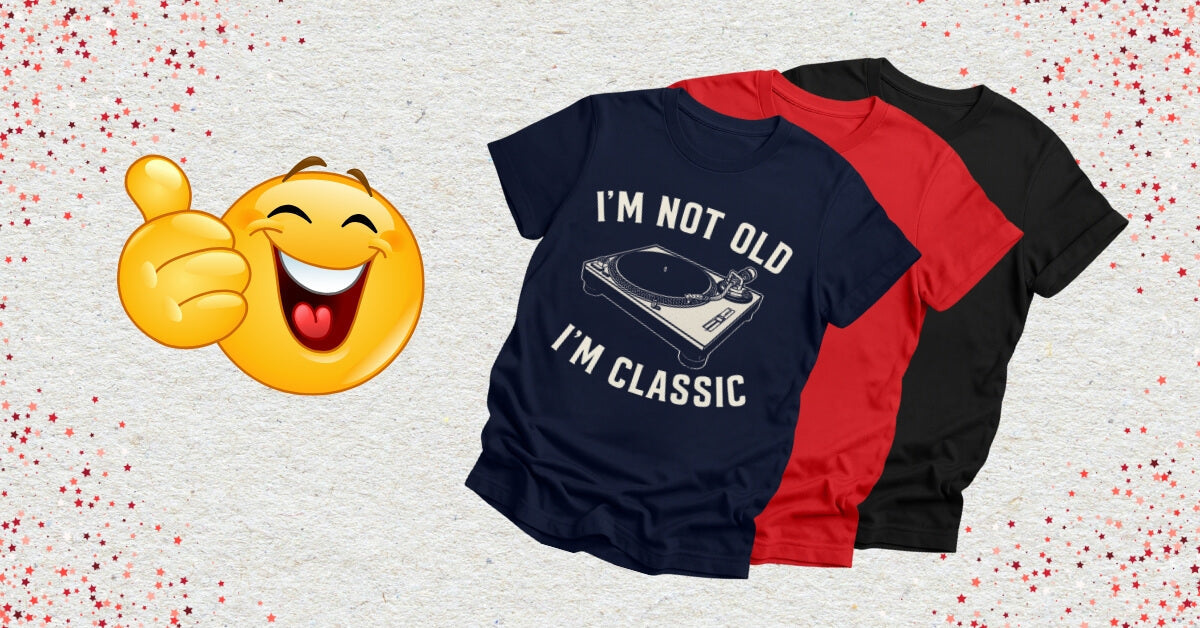 funny vinyl DJ Shirts with a laughing emoji