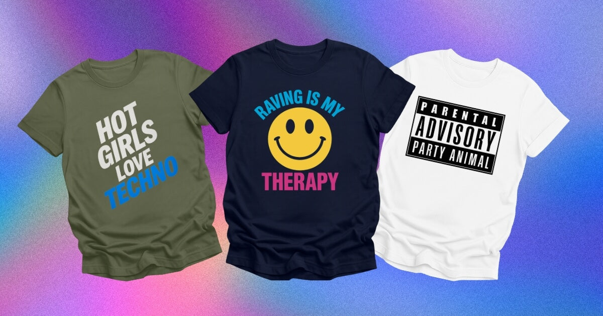 photo of Funny Rave Shirts on a colorful background