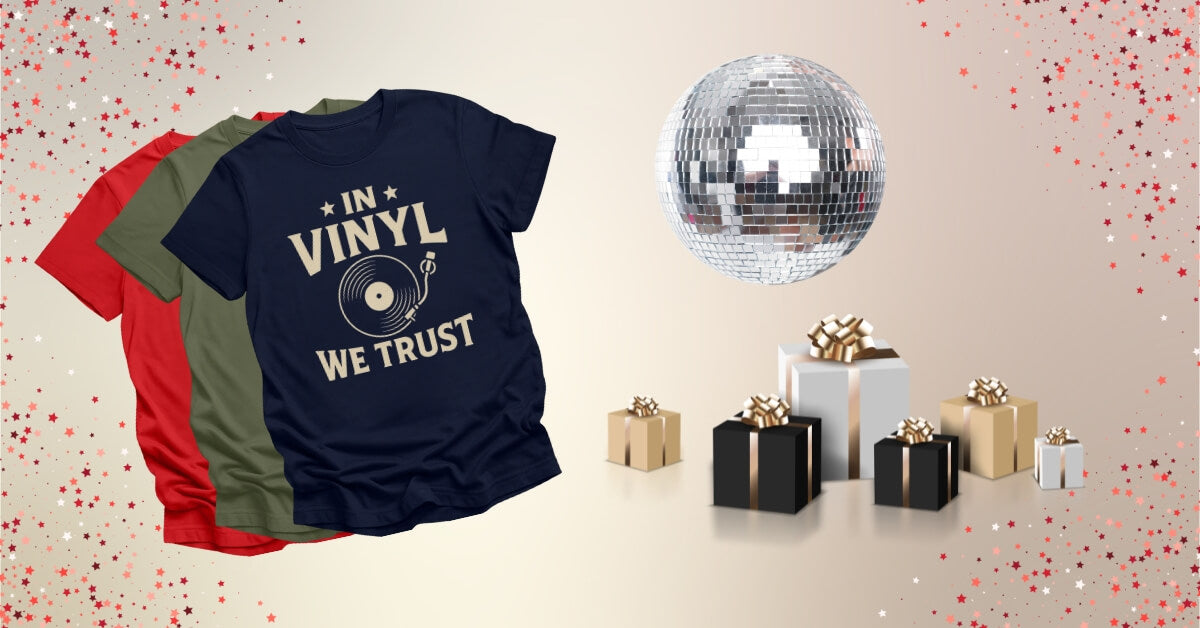 photo of vintage DJ T-shirts with presents