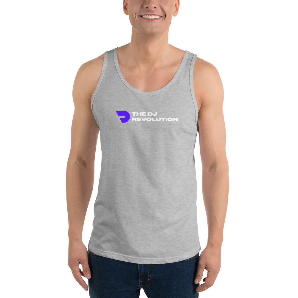 Unisex DJ Tank Top in Athletic Heather, front view