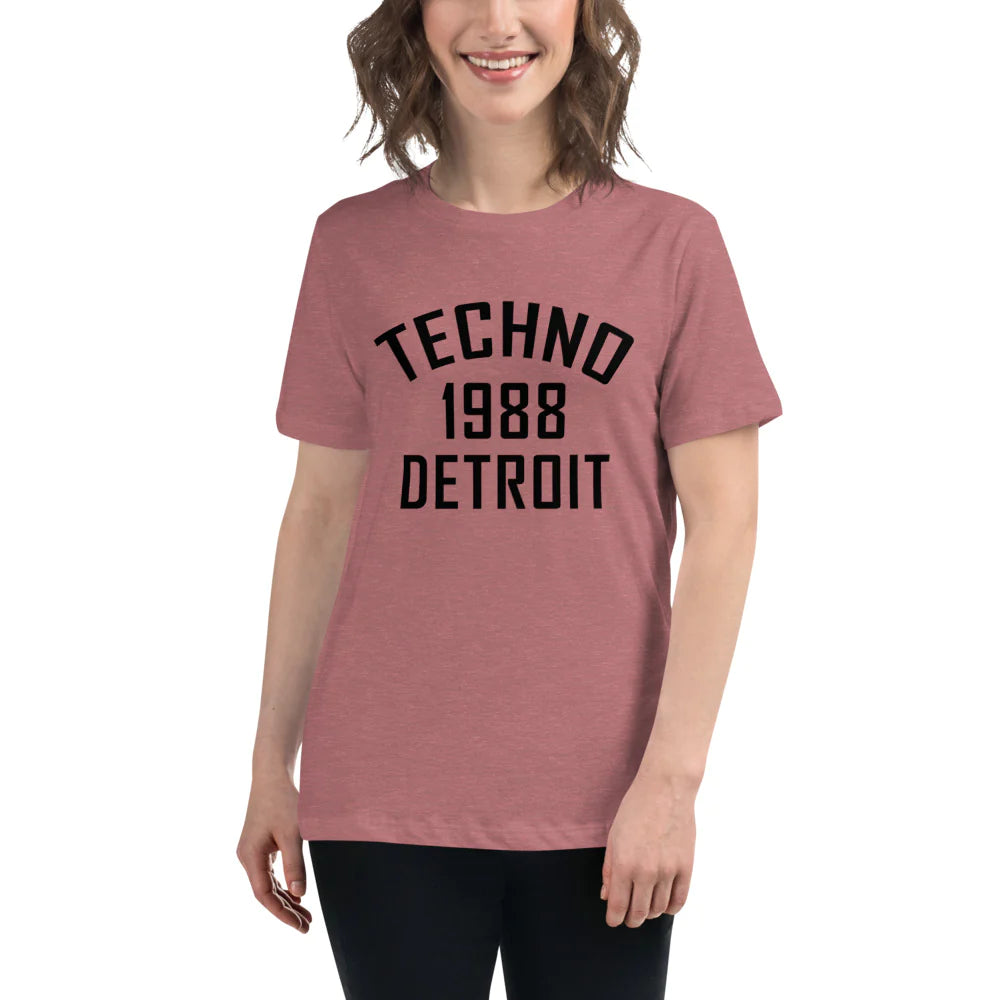 Woman's Techno T-Shirt, '1988 Detroit' design in heather mauve, front view