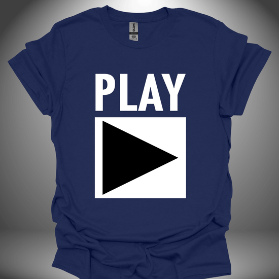 Unisex DJ T-shirt 'Play' design in navy, front view