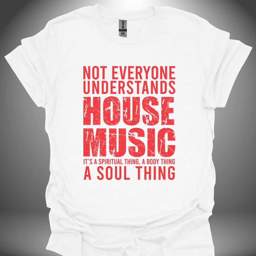 Unisex House Music T-shirt 'House Music Lover' design in white, front view