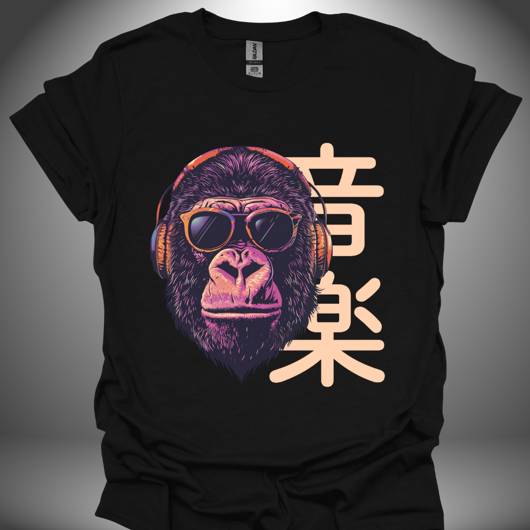 Unisex DJ T-shirt, 'Gorilla DJ' design in black, front view