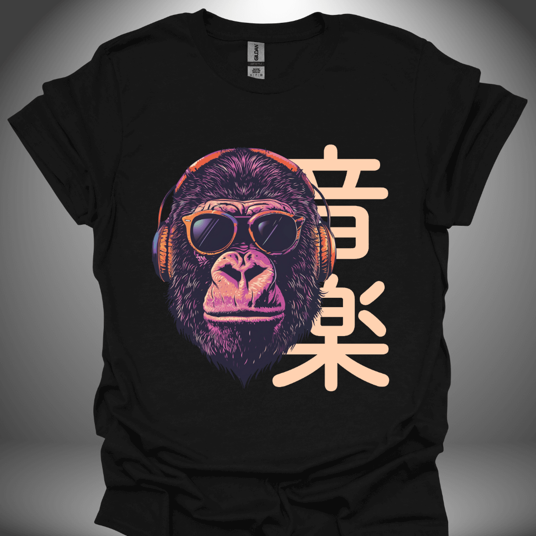 Unisex DJ T-shirt, 'Gorilla DJ' design in black, front view