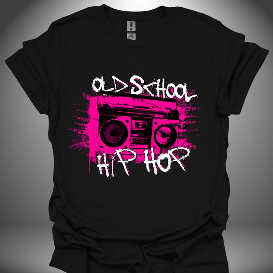 Hip Hop DJ T-shirt, 'Old School Hip Hop' design in black, front view