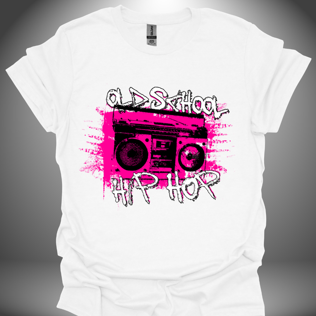 Hip Hop DJ T-shirt, 'Old School Hip Hop' design in white, front view