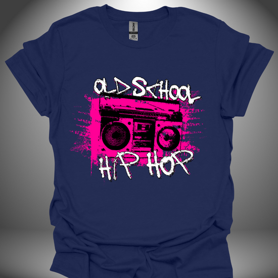 Hip Hop DJ T-shirt, 'Old School Hip Hop' design in navy, front view