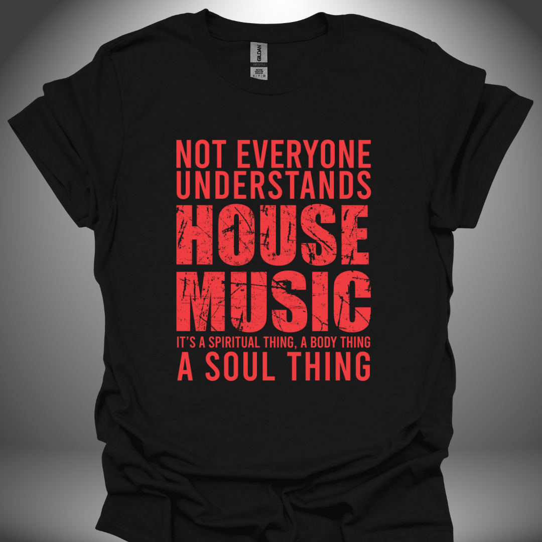 Unisex House Music T-shirt 'House Music Lover' design in black, front view