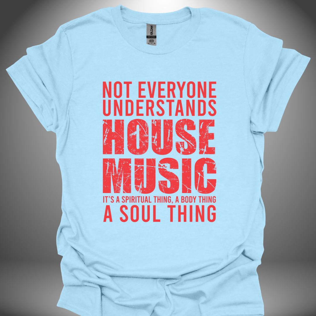 Unisex House Music T-shirt 'House Music Lover' design in light blue, front view