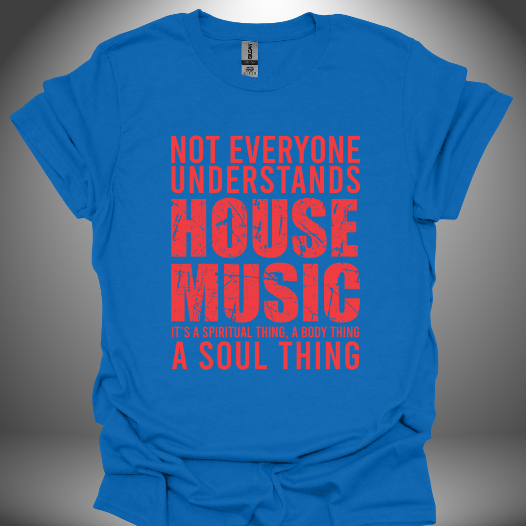 Unisex House Music T-shirt 'House Music Lover' design in royal blue, front view