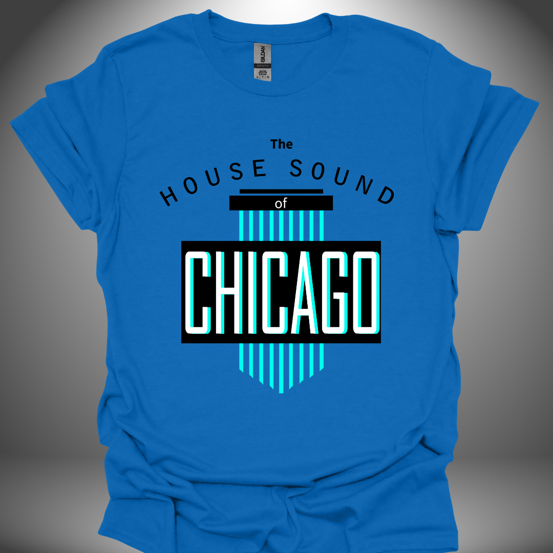 Unisex House Music T-shirt 'House Sound of Chicago' design in royal blue, front view