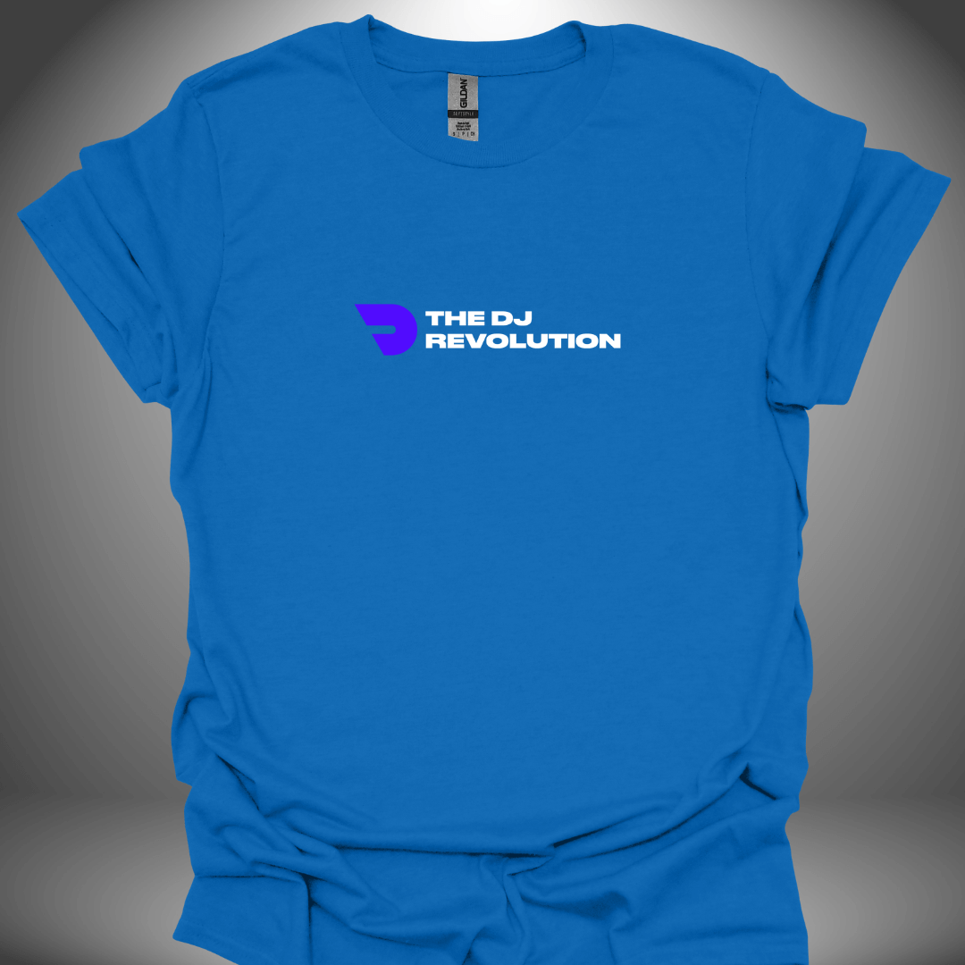 Unisex DJ T-shirt, 'The DJ Revolution' design in royal blue, front view