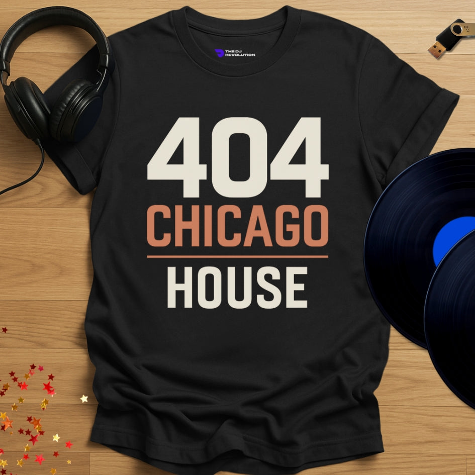 404 Chicago House’ house music T-shirt in black, front view