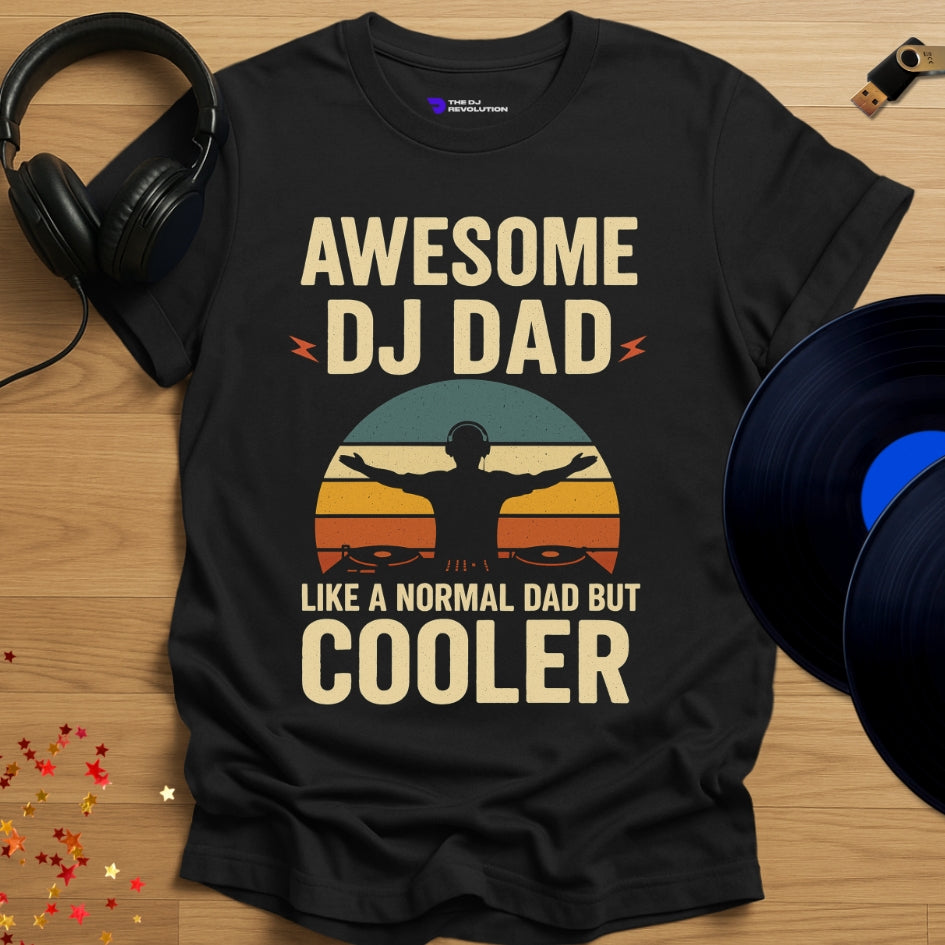 'Awesome DJ Dad' T-shirt in black, front view