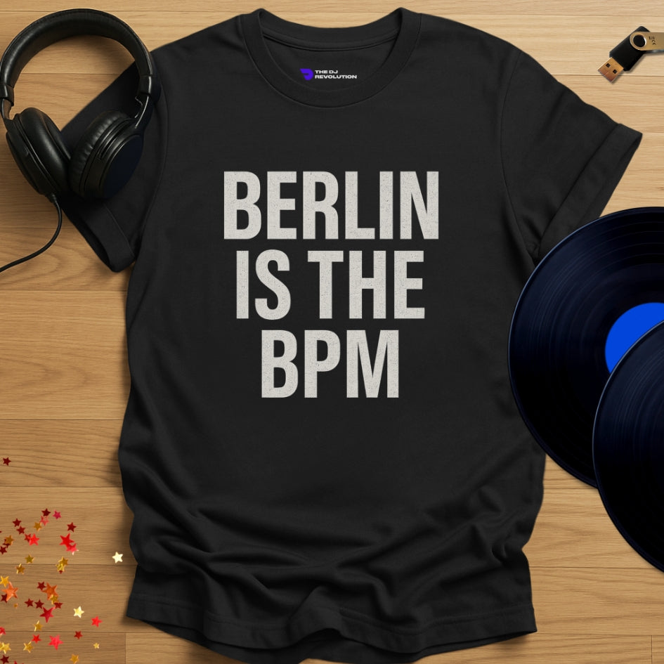 Berlin Is The BPM Techno T-shirt in black, front view
