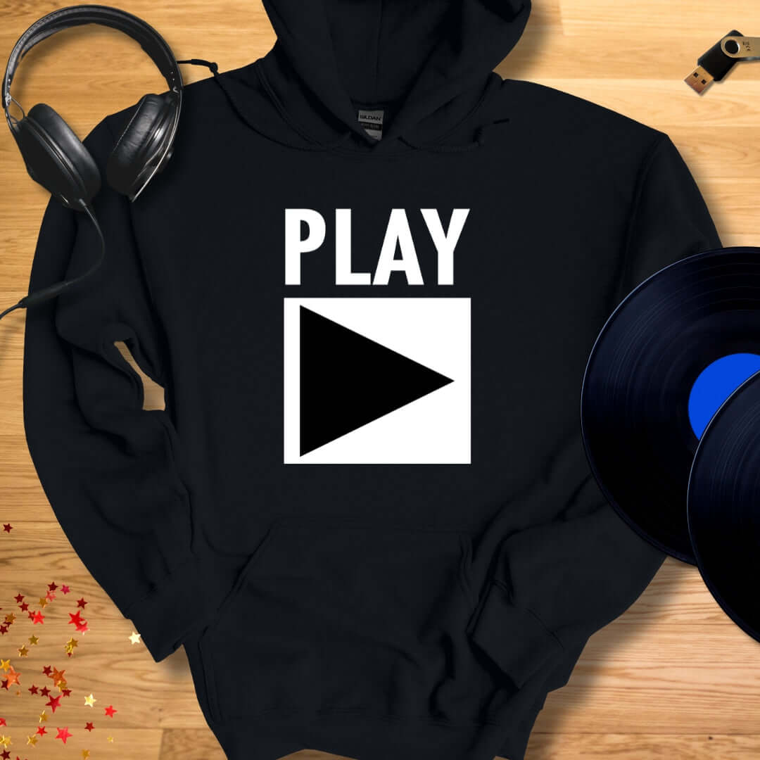 Unisex DJ Hoodie 'Play' design in black, front view