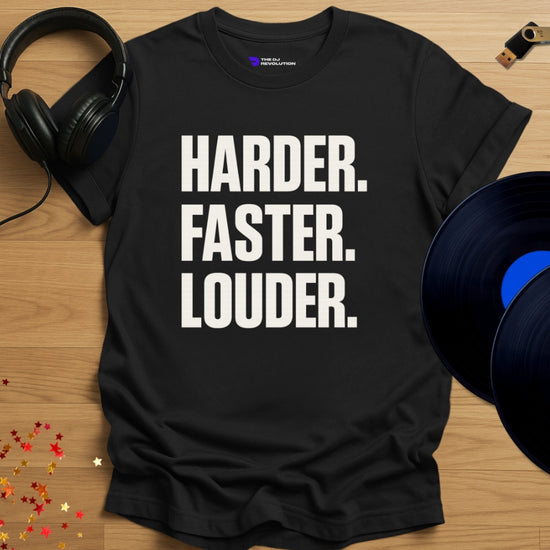 Harder Faster Louder Techno T-shirt in black, front view