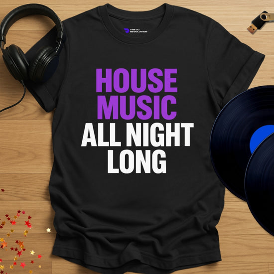 House Music All Night Long T-shirt in black, front view