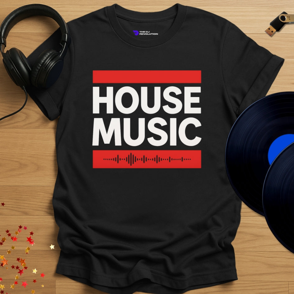 house music T-shirt, 'House Music' design in black, front view