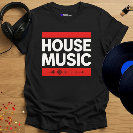 house music T-shirt, 'House Music' design in black, front view