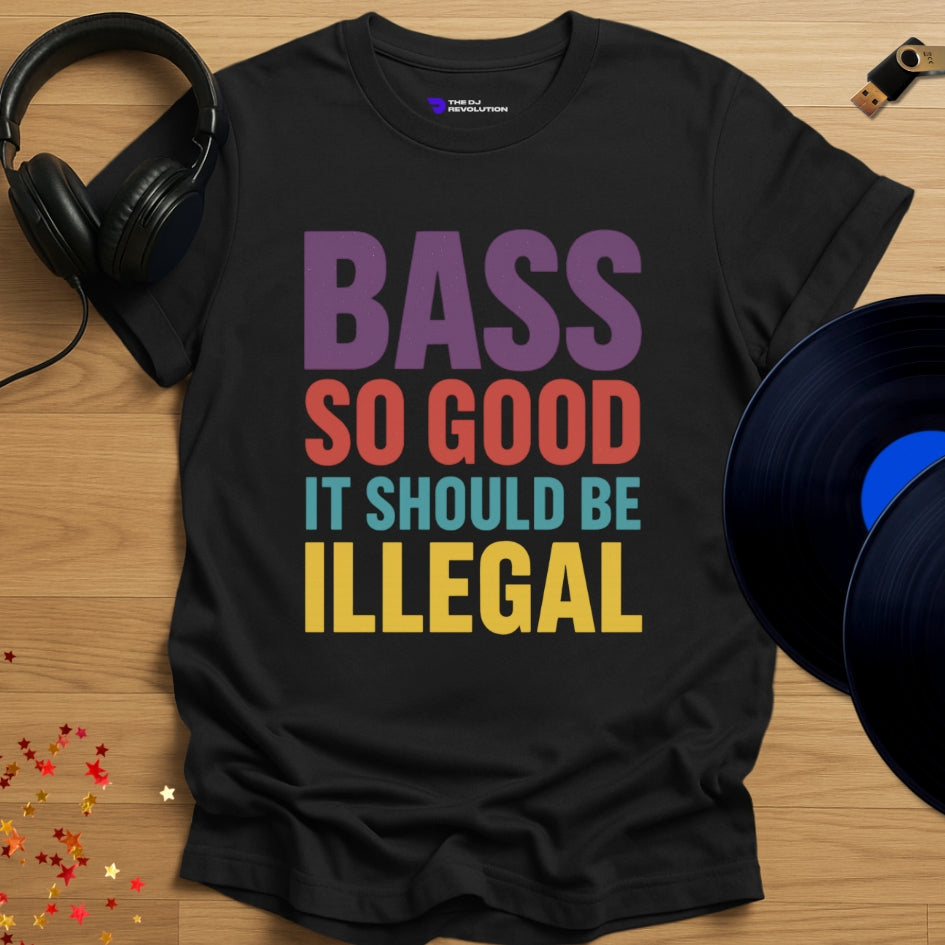 Illegal Bass house music T-shirt in black, front view