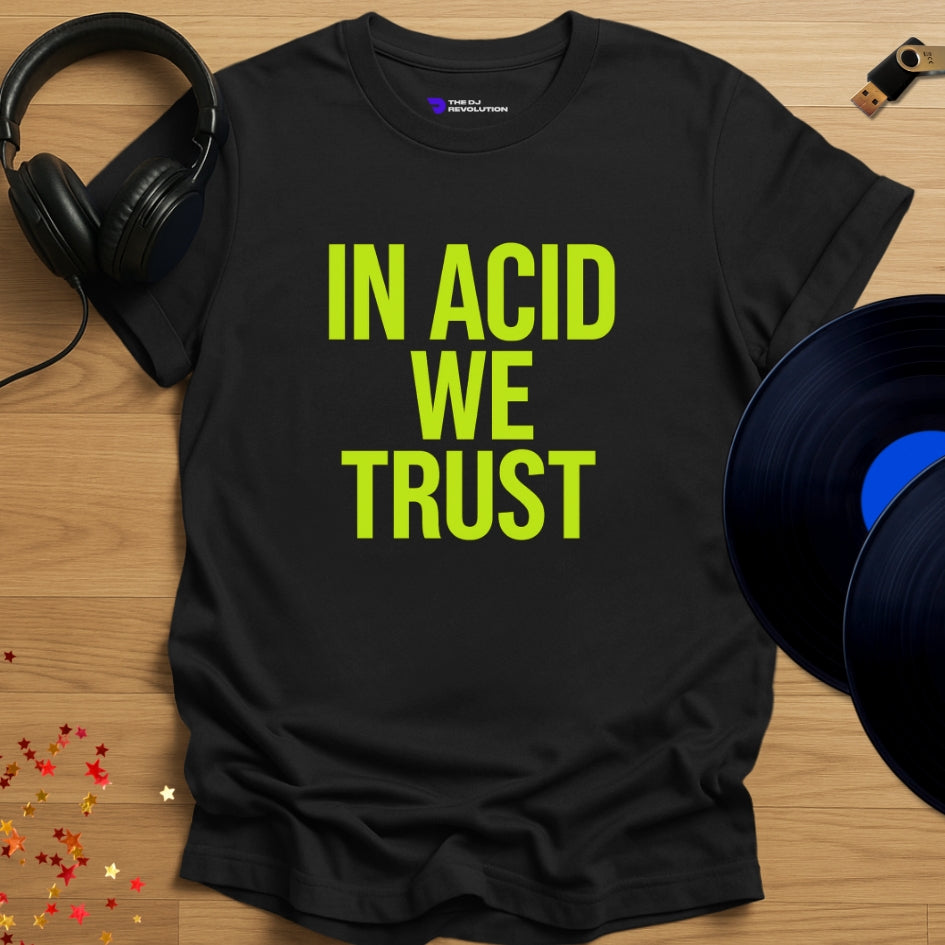 In Acid We Trust Techno T-shirt in black, front view