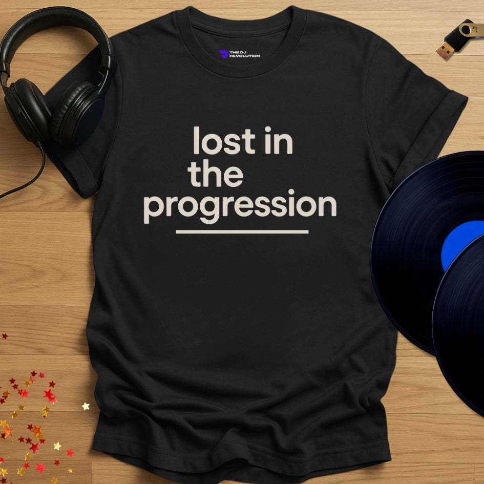 Lost In the Progression house music T-shirt in black, front view