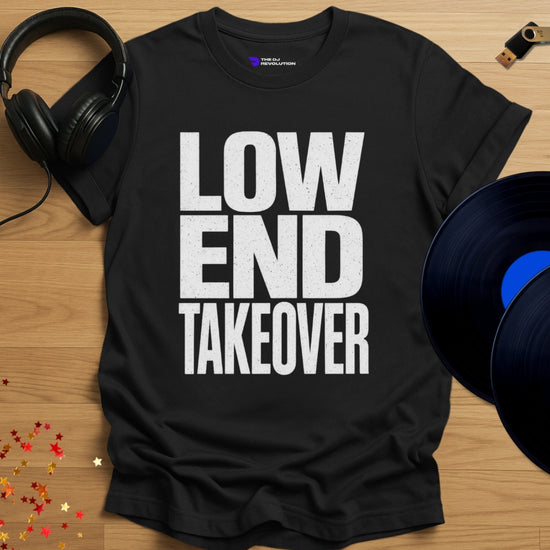 Low End Takeover Techno T-shirt in black, front view