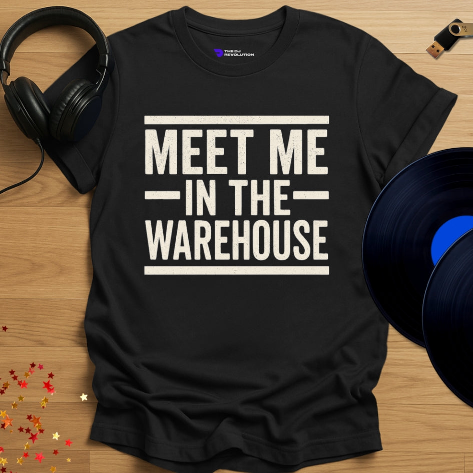 Meet Me In The Warehouse Techno T-shirt in black, front view