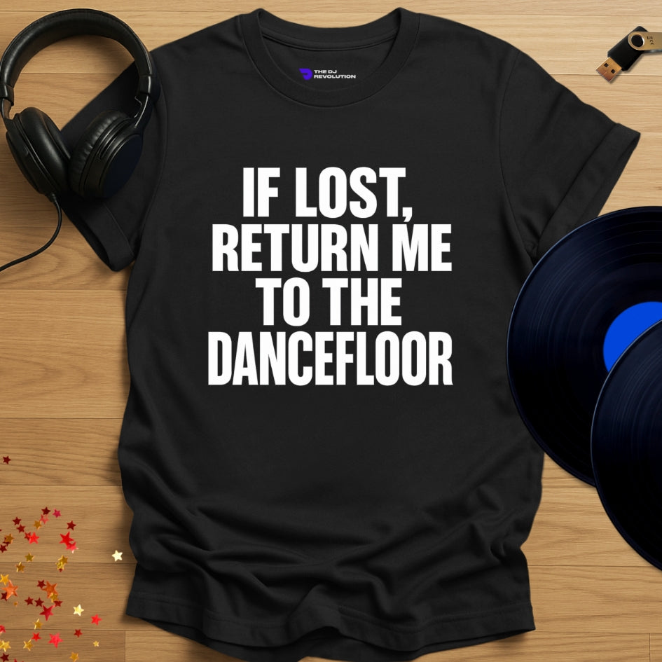 Return Me to The Dancefloor Techno T-shirt in black, front view