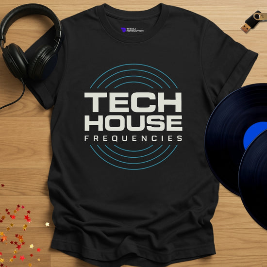 Tech House Frequencies house music T-shirt in black, front view