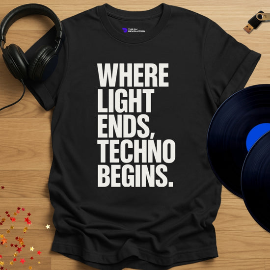 Techno Begins Techno T-shirt in black, front view