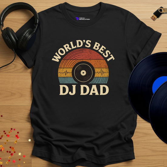'World’s Best DJ Dad' T-shirt in black, front view