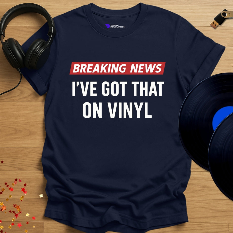 'I’ve Got That On Vinyl' - Vinyl DJ T-shirt in navy, front view