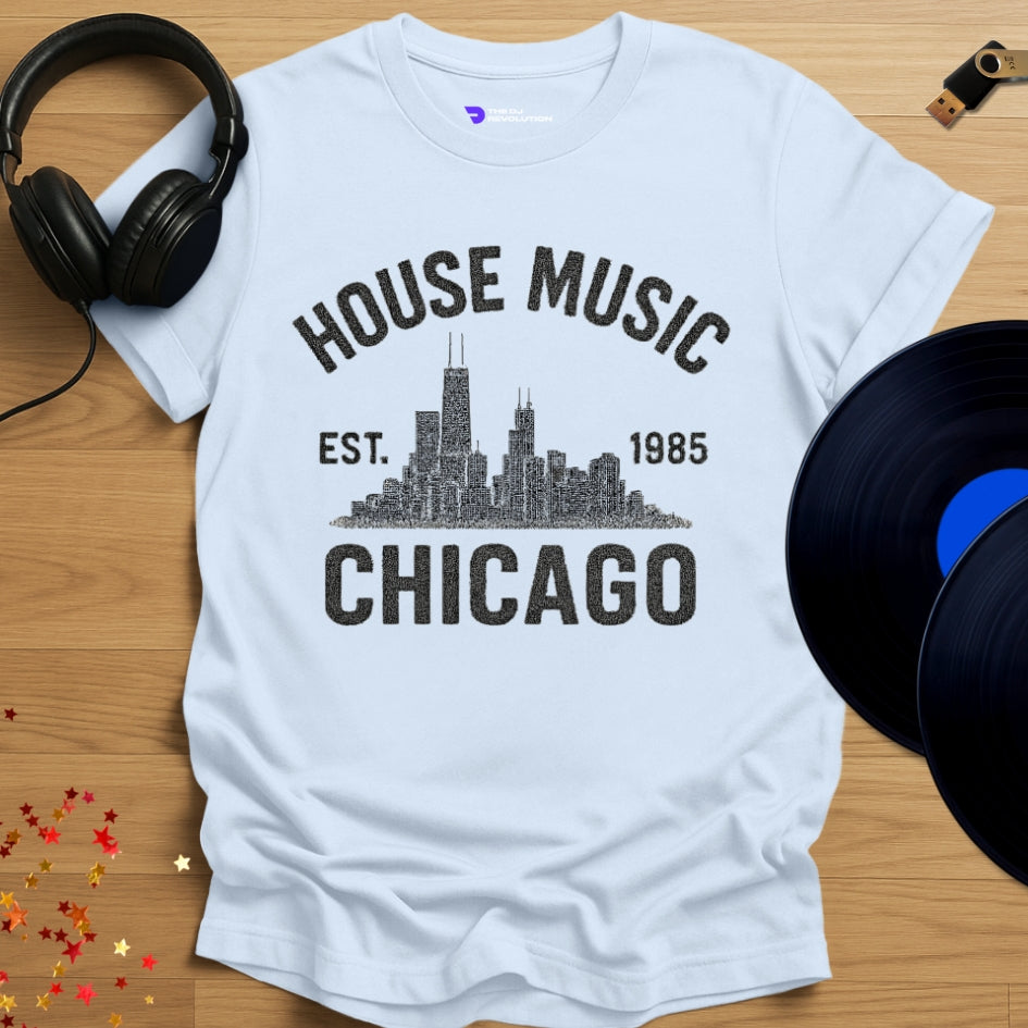 Chicago house music 1985 T-shirt in light blue, front view