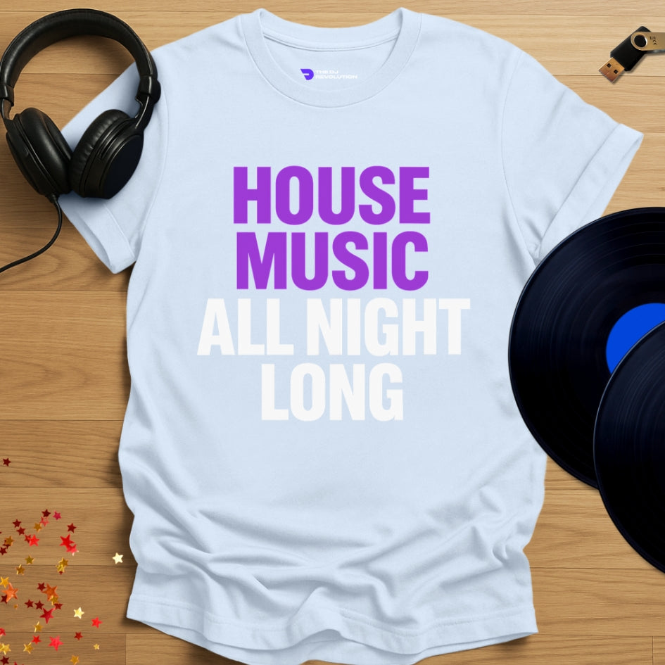 House Music All Night Long T-shirt in light blue, front view