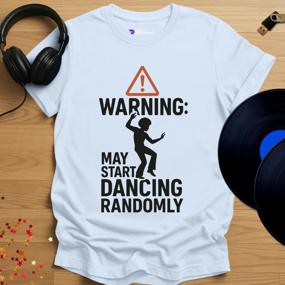 house music T-shirt, Compulsive Dancer design in light blue, front view