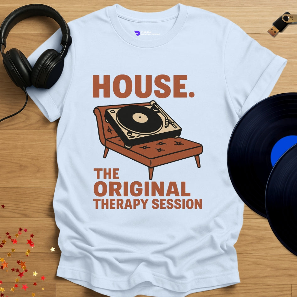 House Therapy house music T-shirt in light blue, front view