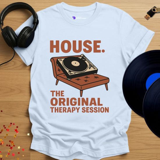 House Therapy house music T-shirt in light blue, front view