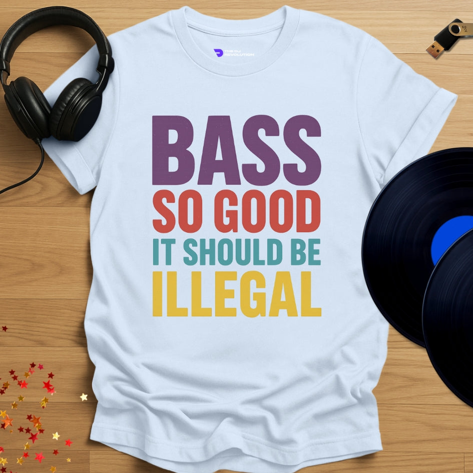 Illegal Bass house music T-shirt in light blue, front view