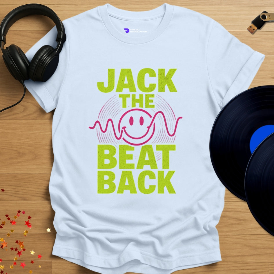 Jack The Beat house music T-shirt in light blue, front view